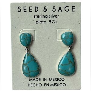 NEW Sage & Seed Dangle/Drop Post Real Turquoise .925 Sterling Silver Earrings